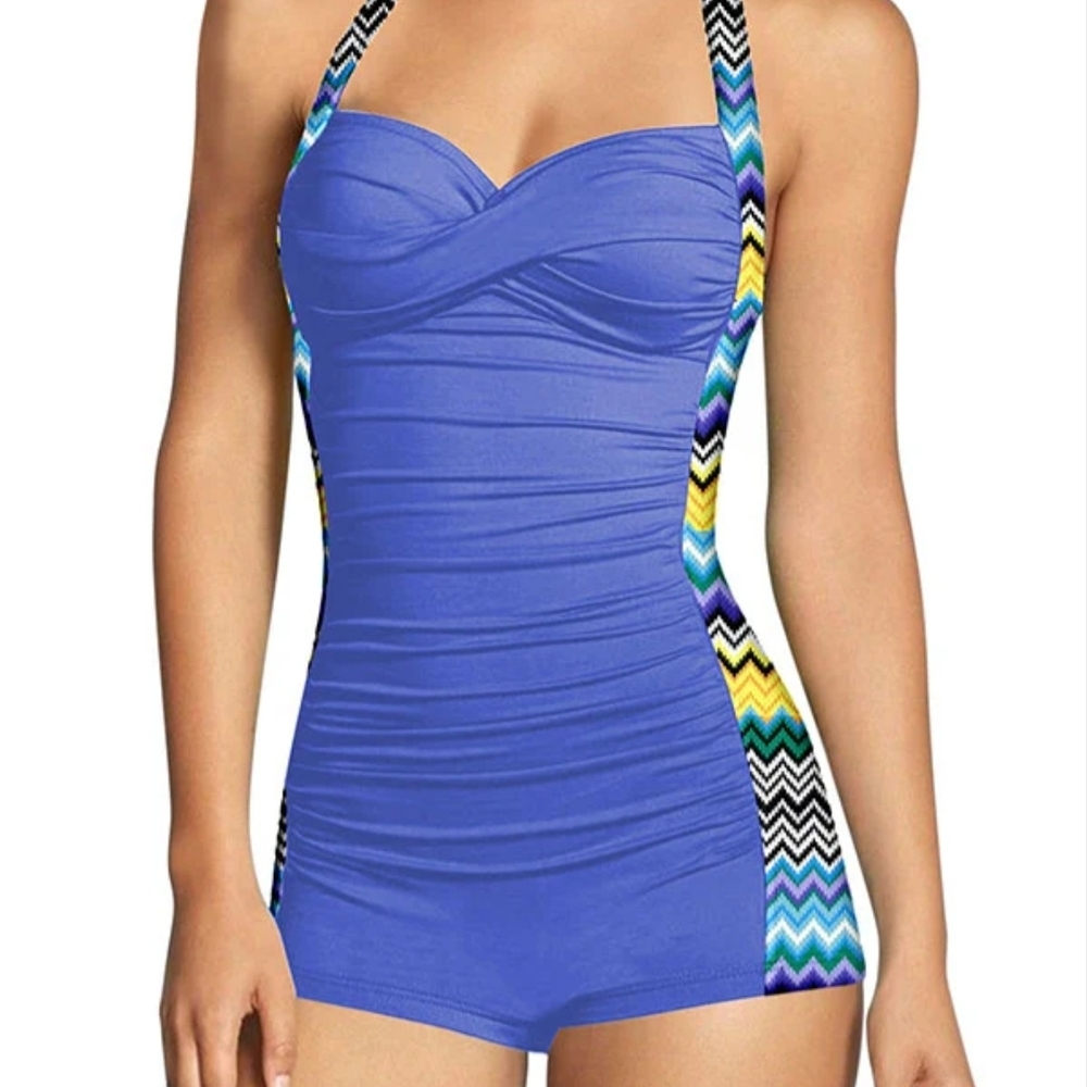 Blue Halter One-Piece Swimsuit (T14)